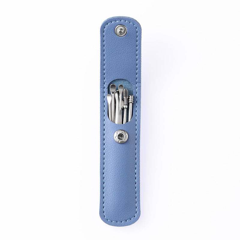 Stainless Steel Ear Pick Leather Set