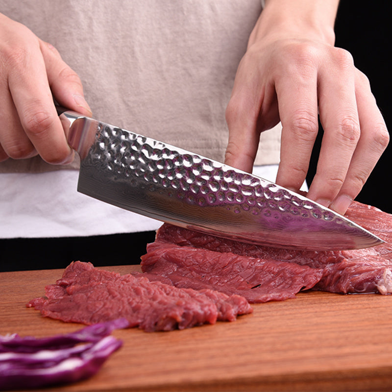 Stainless steel hammered chef's knife