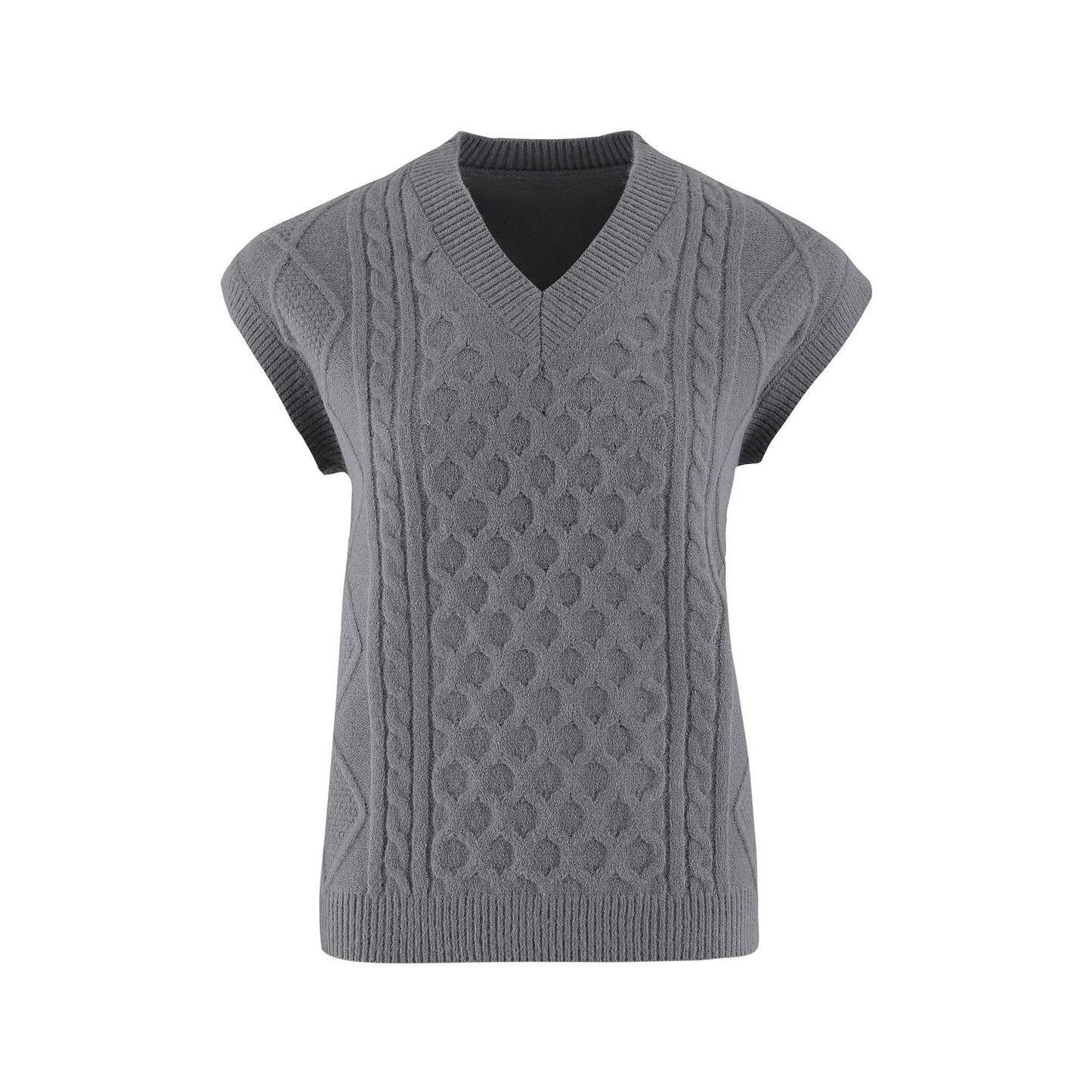 Women's V-neck Twisted Solid Color Top Sweater