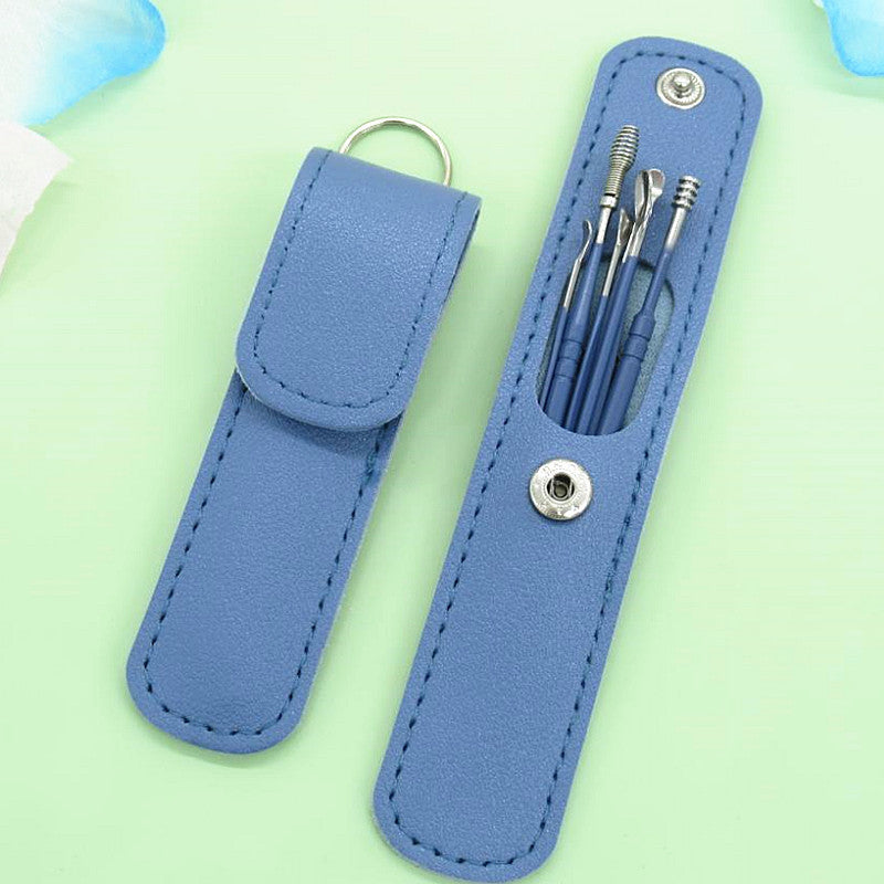 Stainless Steel Ear Pick Leather Set