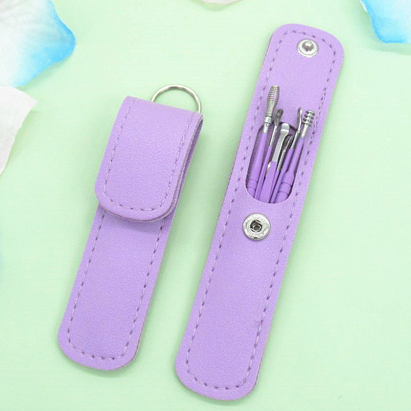 Stainless Steel Ear Pick Leather Set