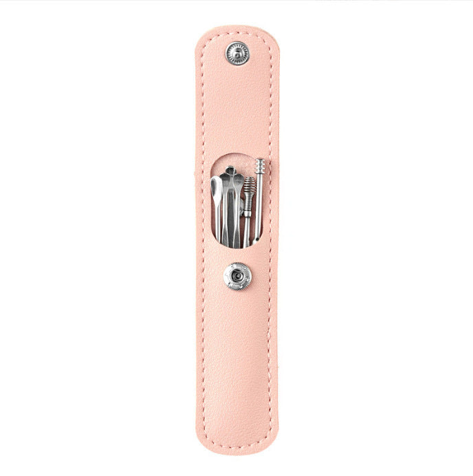 Stainless Steel Ear Pick Leather Set