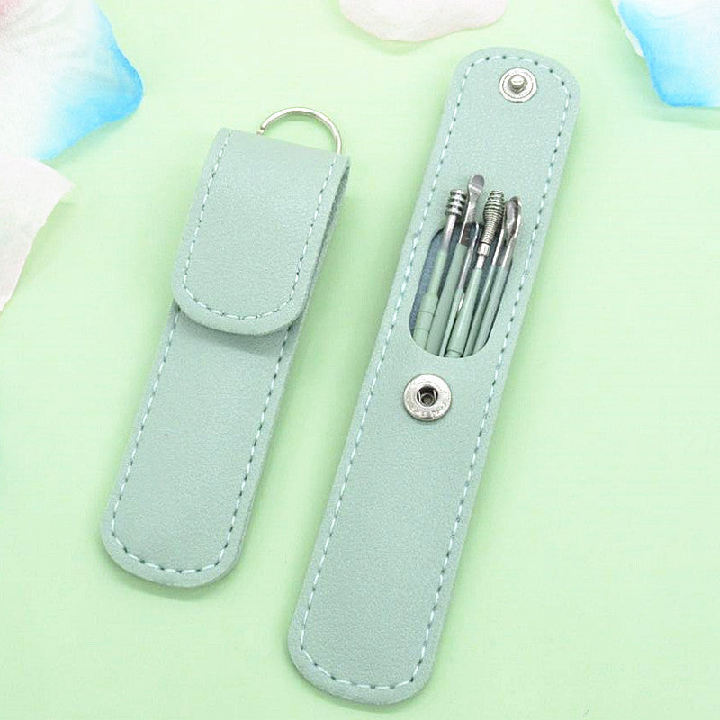 Stainless Steel Ear Pick Leather Set