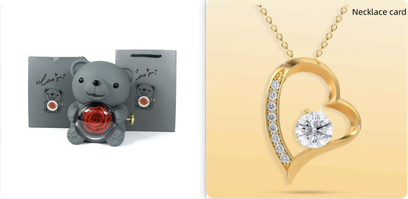 💝 „Rotating Bear“ Geschenkbox – Rose Schmuckbox (Kunststoff, Spray-Finish)