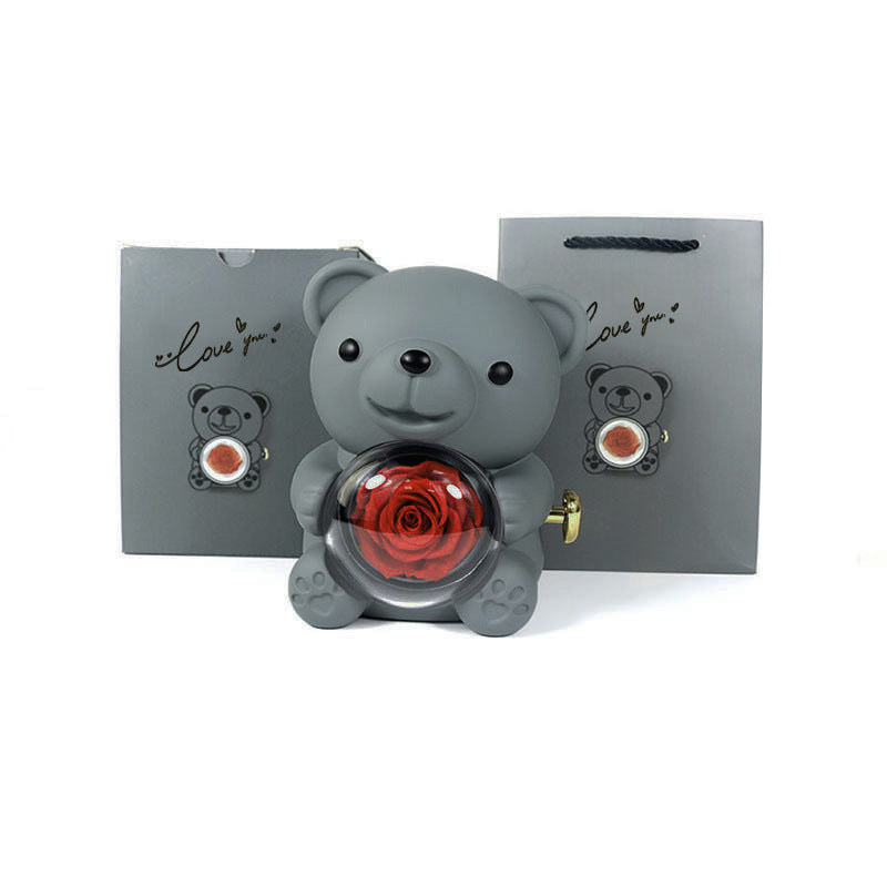💝 „Rotating Bear“ Geschenkbox – Rose Schmuckbox (Kunststoff, Spray-Finish)