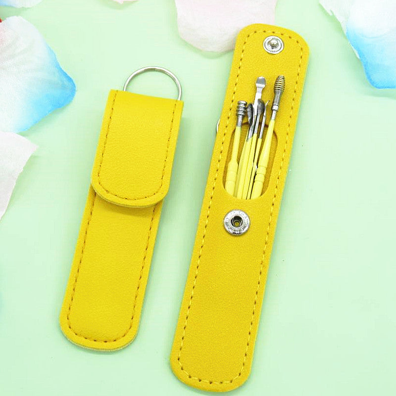 Stainless Steel Ear Pick Leather Set