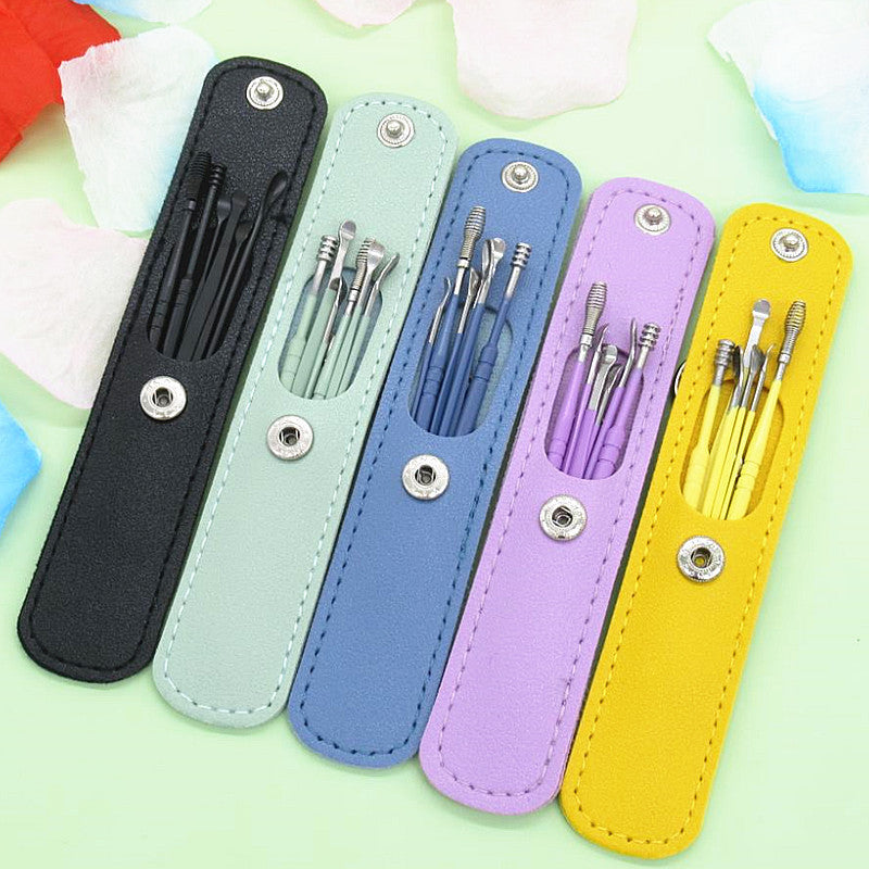 Stainless Steel Ear Pick Leather Set