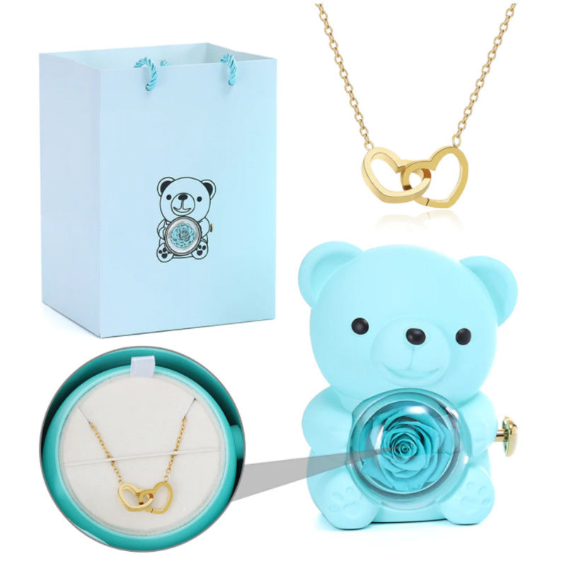 🐻 „Little Bear“ Eternal-Flower-Geschenkbox + Doppelherz-Halskette