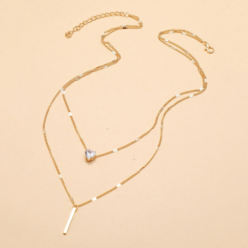 ✨ Doppelreihige Herz-Zirkonia Halskette – Collier (X0873)