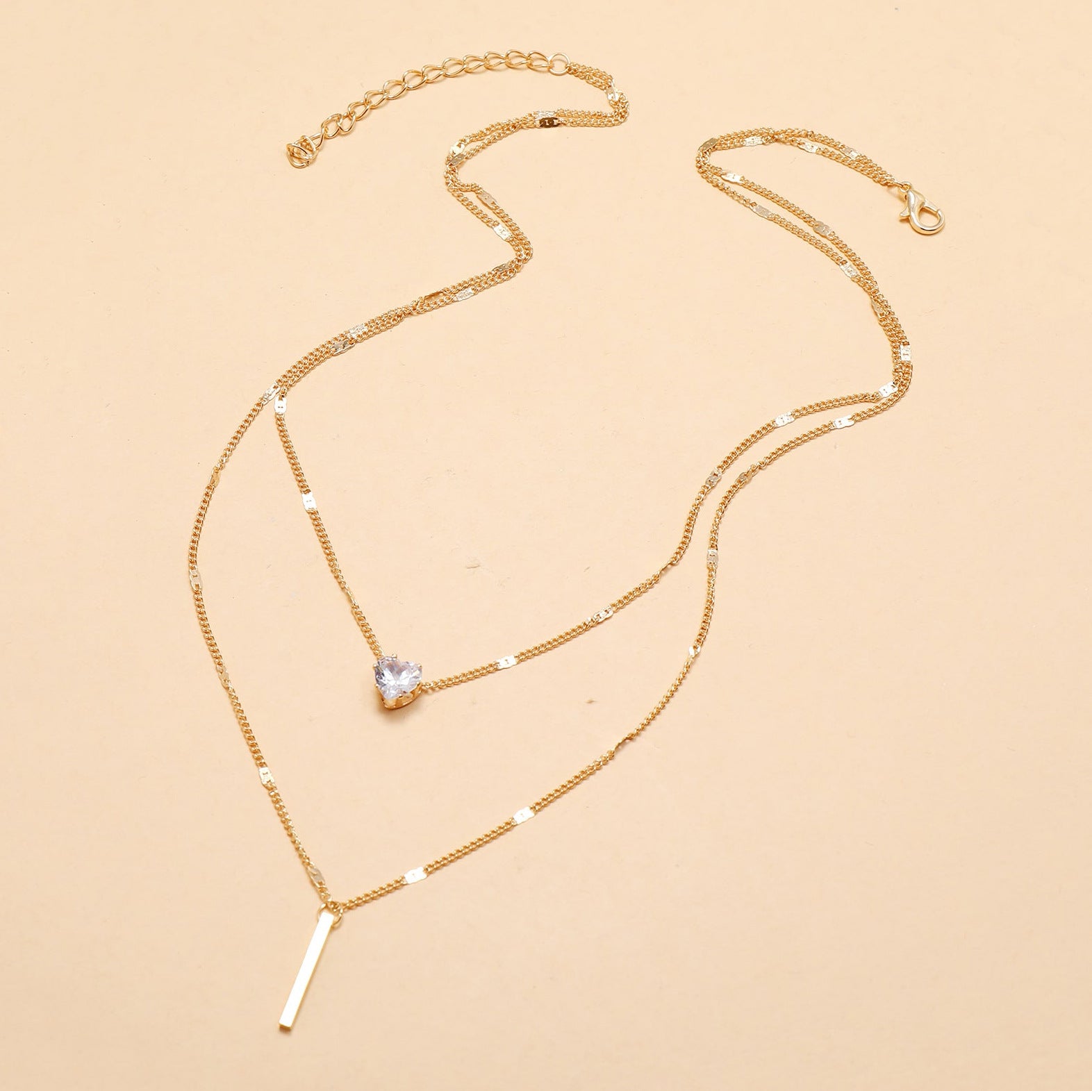 ✨ Doppelreihige Herz-Zirkonia Halskette – Collier (X0873)