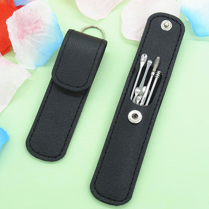 Stainless Steel Ear Pick Leather Set