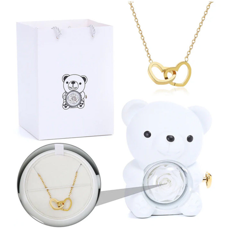 🐻 „Little Bear“ Eternal-Flower-Geschenkbox + Doppelherz-Halskette