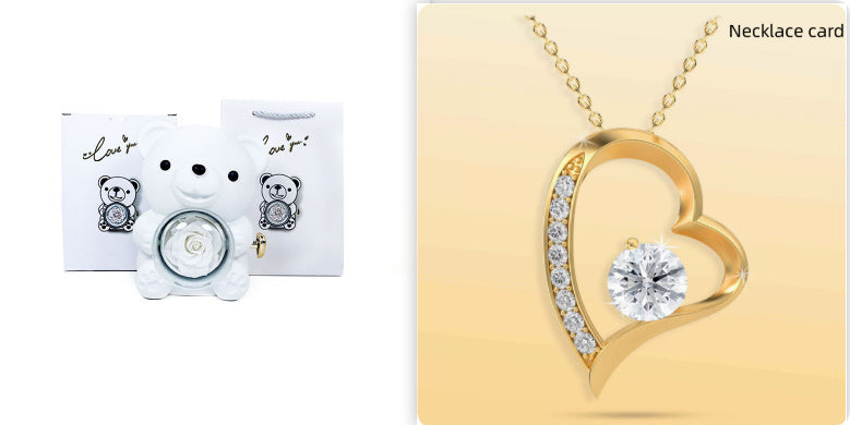 💝 „Rotating Bear“ Geschenkbox – Rose Schmuckbox (Kunststoff, Spray-Finish)