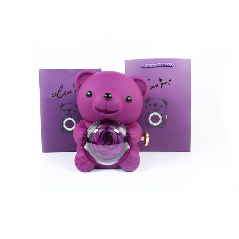 💝 „Rotating Bear“ Geschenkbox – Rose Schmuckbox (Kunststoff, Spray-Finish)